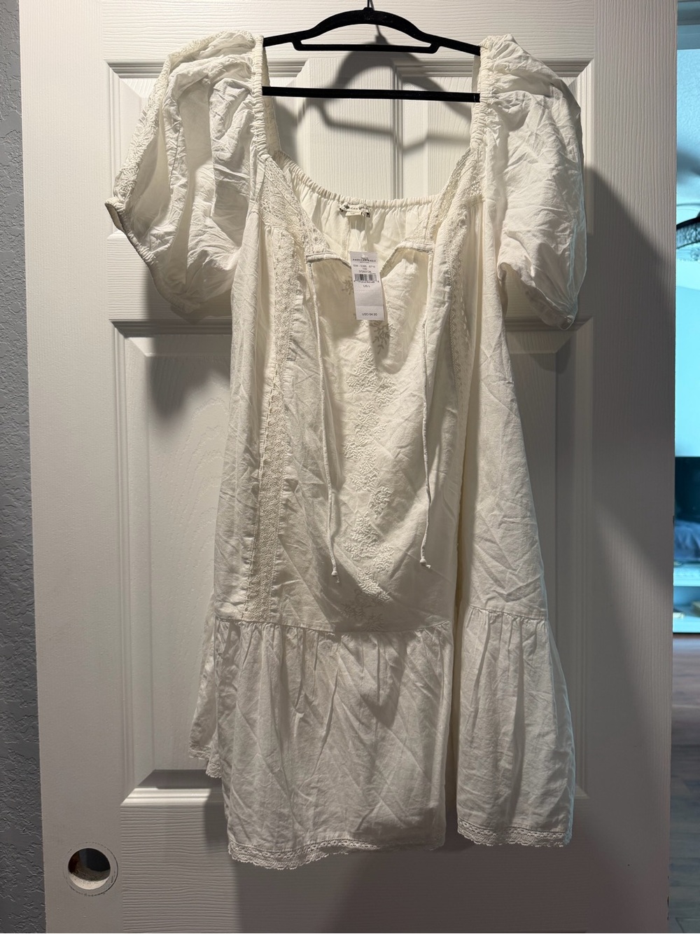 American Eagle Outfitters Cream Embroidered Peasant Dress